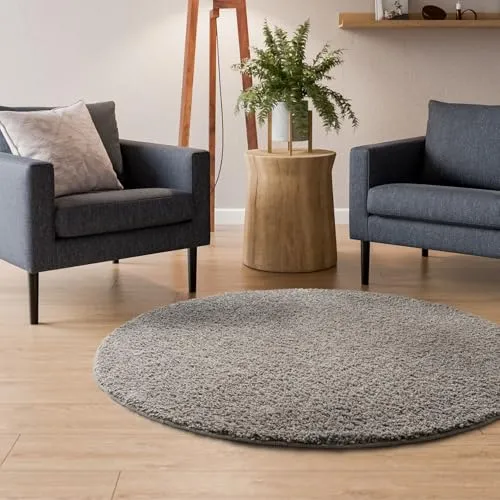 Interiyou Hochflor Teppich Sofia 120x120 cm Rund - Hellgrau - Kuscheliger Hochflor-Teppich mit rutschfester Rückseite. Maschinenwaschbar bei 30 Grad – ideal für ein gemütliches Zuhause in jedem Raum!