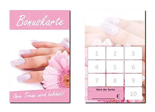 Stück Bonuskarten Nagelstudio Rosa Nägel Wellness Kosmetik (BOK-421) mit 10 Stempelfeldern Treuekarten Massage Beauty 250