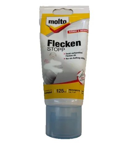 Molto Flecken Stopp weiß 125ml - Innen- & Außenfarben, effektive Fleckenabdeckung für eine saubere Oberfläche in Teichen und anderen Anwendungen.