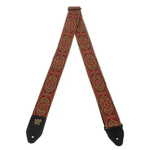 Ernie Ball E-Guitar Strap Crimson Paisley - Gitarrengurte aus stabilem Polypropylen mit hochwertigen Leder-Enden; extra lang von 104-182 cm; stilvolles Crimson Paisley Design für einen einzigartigen Look.
