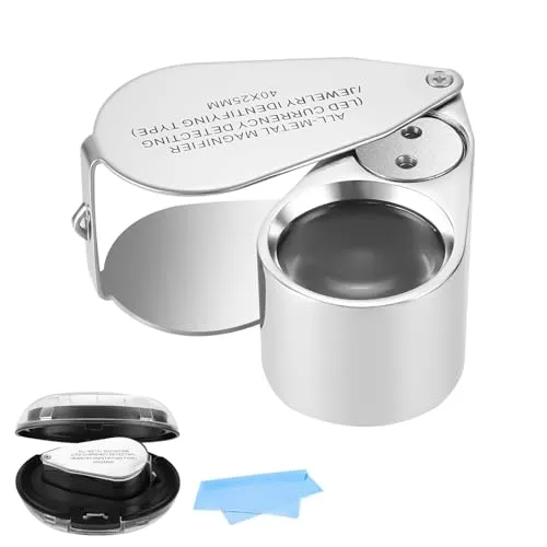 Juwelier Lupe LED 40X Vergrößerung Faltlupe mit UV-Licht für Edelsteine, Diamanten, Schmuck, Briefmarken, Münzen, Antiquitäten und Uhren