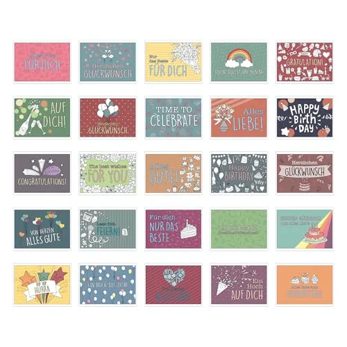 Cupcakes & Kisses® 25er Postkarten Set Glückwunsch I Schöne Sprüche & Motive I Grußkarten für besondere Anlässe I Karten zum Feiern