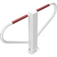Schake Parkplatzsperre Typ 40770B - Umlegbare Parkplatzsperre mit Zylinderschloss, ideal für den sicheren Schutz von Parkplätzen. Feuerverzinkt und wetterfest in weiß/rot.