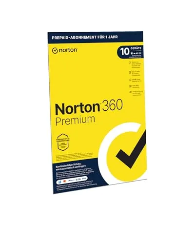 Norton 360 Premium 2026 | 10 Geräte | 1-Jahres Abonnement mit automatischer Verlängerung | Aktivierungscode in Originalverpackung