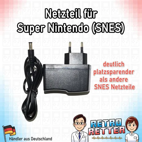 Super Nintendo Strom Netzteil für SNES - Stromkabel Ladekabel Anschluss Adapter