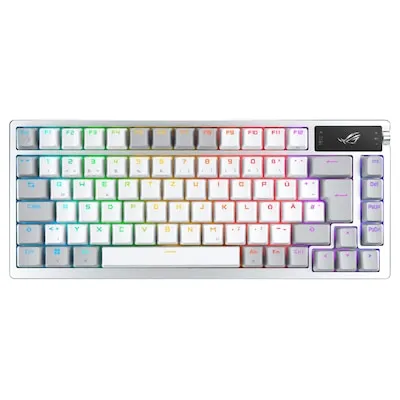 ASUS ROG Azoth White RGB Gaming-Tastatur - 75% Layout, mechanische ROG NX-Switches, OLED-Display, Tri-Mode Wireless für ultimatives Gaming-Erlebnis