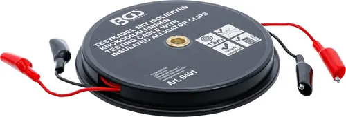 BGS Krokodilklemmen Kabelbox 15 m - Selbstaufrollend für Multimeter - Praktische Kabelbox mit 15 m Krokodilklemmen, ideal für den professionellen Einsatz mit Multimetern. Selbstaufrollend für einfache Handhabung und Aufbewahrung.
