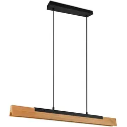 Trio Leuchten LED Pendelleuchte Kerala 341610132 - Moderne LED Pendelleuchte aus schwarzem Metall und naturbelassenem Holz, dimmbar in 3 Stufen. Energiesparende 25 Watt LED mit 3000 Lumen für optimale Ausleuchtung. Ideal für stilvolle Wohnräume.