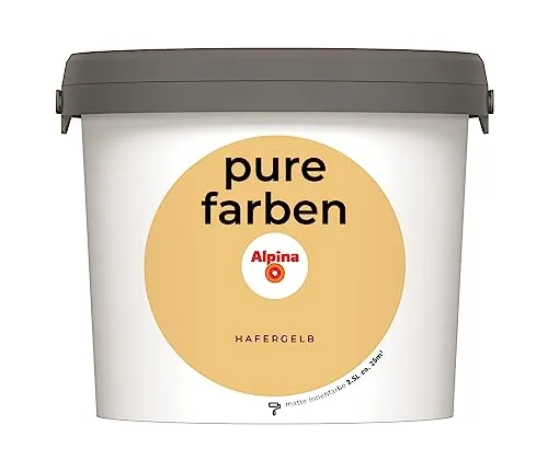 Alpina pure farben Wandfarbe – Hafergelb - Farben: Strapazierfähige und atmungsaktive Innenfarbe, emissionsarm und geruchsneutral für ein optimales Raumklima, 2,5 Liter reichen für ca. 25 m².