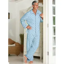 Schlafanzug, Herren, Gr. 48/50, blau (hellblau), 100% Baumwolle, Langarm, Homewear-Sets
