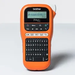 Brother P-touch E110 - Beschriftungsgerät mit QWERTZ-Tastatur, ideal für Elektriker mit 200 Symbolen und automatischer Schneideeinheit