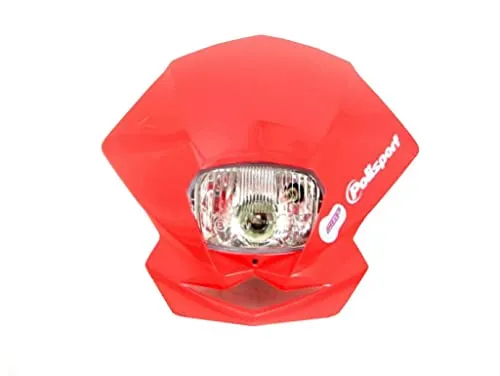 Streetparts24 Scheinwerfer 12V Verkleidung Maske E-Geprüft Rot Enduro Motocross Supermoto Motorrad Mofa Moped Mokick Scheinwerfermaske Lampenmaske Universal