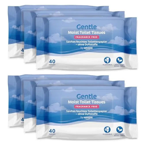 by Amazon Sanfte, feuchte Toilettentücher, geruchlos, fein bis spülend, Unparfümiert, 240 Stück (6 Packungen mit je 40 Stück)