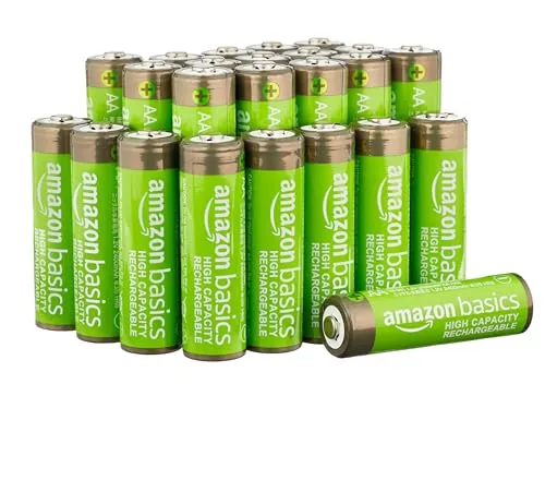 Amazon Basics AA-NiMH-Akkus 2400 mAh - 24er-Pack wiederaufladbare AA-Batterien mit hoher Kapazität, vorgeladen und ideal für langlebige Energieversorgung. Bis zu 400-mal aufladbar und behält nach 3 Jahren noch 65% Ladung.