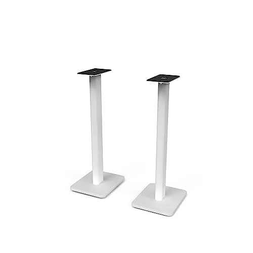 Kanto SP26PLW 26" Speaker Floor Stands | Designed for Medium to Large Bookshelf Speakers | Heavy Steel & Foam Padding | 30° Rotating Top Plate | Hidden Cable Design | White | Pair