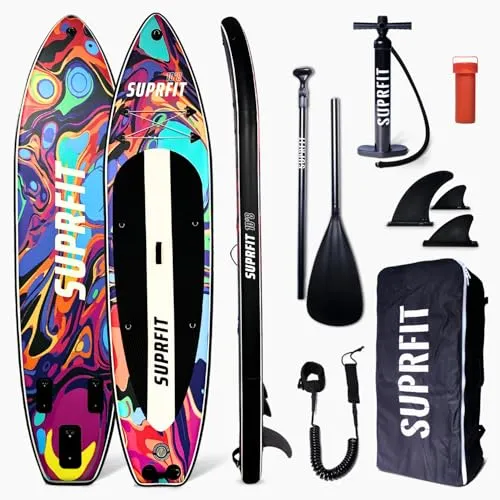 SF SUPRFIT Inflatable SUP-Board Water Marble – Komplettset mit Pumpe, Paddel, Finnen & Rucksack - Erlebe stilvolles Paddeln mit dem Suprfit Water Marble SUP-Board! Mit stabiler Drop-Stitch-Light-Konstruktion und rutschfestem EVA-Pad ist es der perfekte Begleiter für Freizeit, Touring und Yoga auf dem Wasser.