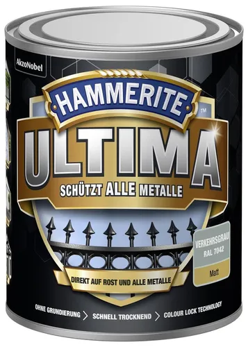 Hammerite Rostschutzfarbe Ultima 3in1, verkehrsgrau, 0,75l - Hammerite Metall-Schutzlack ULTIMA, 3in1 Lösung für Rostschutz, Grundierung und Lack. Direkt auf Rost anwendbar, extrem witterungs- und UV-beständig.