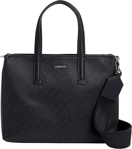 Calvin Klein Damen Tote Bag Must Mono Klein, Schwarz (Ck Black) - Damen-Shopper mit Reißverschluss, nachhaltig produziert und stilvoll in elegantem Schwarz – ideal für den Alltag und schickes Auftreten.