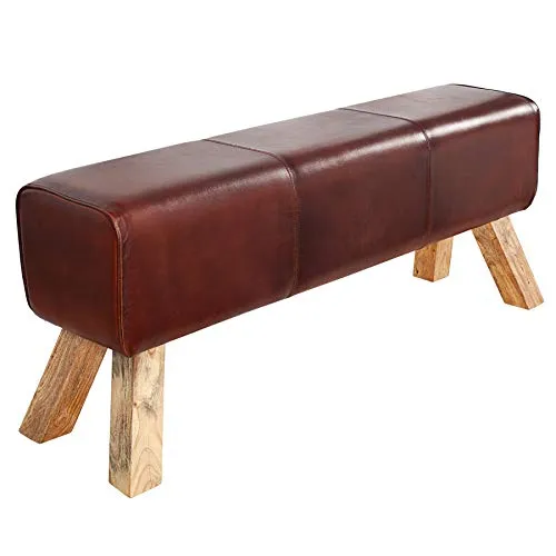 riess-ambiente Sitzbank TURNBOCK 120cm braun/natur mit Echtleder-Bezug - Sitzbank aus 100% Echtleder und robusten Mangoholzbeinen, ideal für gemütliche Pausen und flexibles Sitzen in jedem Ambiente.