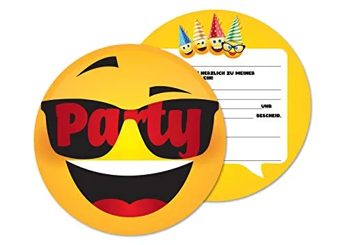 Friendly Fox Smiley Einladung, 12 runde Smiley Einladungskarten Kindergeburtstag Junge Mädchen, gute Laune Einladung Geburtstag