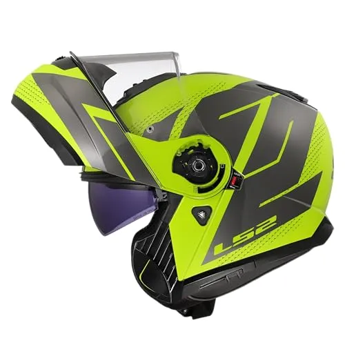 LS2 FF908 Strobe II Code Klapphelm - Neon-Gelb/Schwarz - M - Modularer Motorradhelm mit 90° drehbarem Kinnbügel, KPA-Schale für Sicherheit und 3D-Komfortpolsterung für ganztägigen Tragekomfort. Ideal für Pendler und Tourenfahrende.