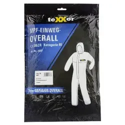 teXXor Arbeitsoverall Staubanzug Einweg-Overall Maler weiß 5-tlg. (Gr. L-3XL) - Leichter und atmungsaktiver Einweg-Overall aus Spinnvlies für einen komfortablen Schutz bei Malerarbeiten. Ideal für den professionellen Einsatz und einfach in der Handhabung.
