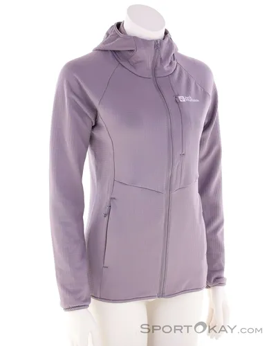 Jack Wolfskin KOLBENBERG Hooded FZ W - Leichte Funktionsjacke - Funktionsjacke aus Gitter-Fleece mit fest verbundener Kapuze, ideal für Outdoor-Aktivitäten, ausgestattet mit praktischen Taschen für mehr Komfort.