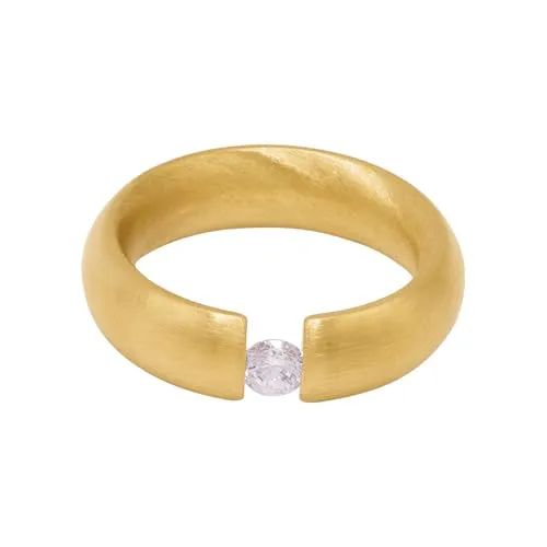 Heideman Ring Damen Intensio aus Edelstahl gold farbend matt Damenring für Frauen mit Stein Zirkonia weiss im Brillant Schliff 4mm