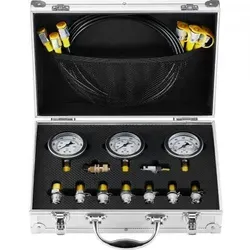 VEVOR Hydraulikdruck-Testset 250/400/600 bar - Hydraulische Messgeräte, ideal für präzise Druckmessungen in Baggern und Baumaschinen mit 3 Messgeräten und 9 Prüfkupplungen für vielseitige Anwendungen.