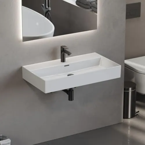 Aqua Bagno Loft Air 80 Waschbecken – Weißes Wandmontage Design - Elegantes 80 cm Keramik-Waschbecken mit dünnem Rand. Ideal für Wandmontage und passend zu handelsüblichen Armaturen. Hochwertige Verarbeitung für moderne Badezimmer.