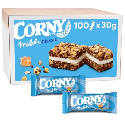 Müsliriegel Corny Milch Classic | 100er-Vorratspack | Mit Getreide und Milchcreme | Bulk für Büros, Events, Konferenzen, Buffets & Cafeterien | 100 x 30 g