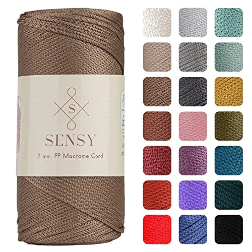 Sensy Premium 2 mm 220 Meter Polyester-Seil, 100 % Polypropylen, Makramee-Schnur, 2 mm, Häkelnadel, Makramee-Seil, Häkelgarn, Geschenk für Stricker, Nerz