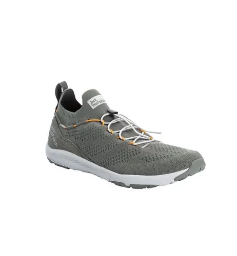 Jack Wolfskin Sneaker Spirit Knit Low - Leichte Herren-Wanderschuhe in Khaki/Grau, Größe 46 (12,5) - Wanderschuhe mit elastischem Knit-Material für optimale Belüftung und Flexibilität. Ideal für maximalen Komfort und ein barfußähnliches Laufgefühl.