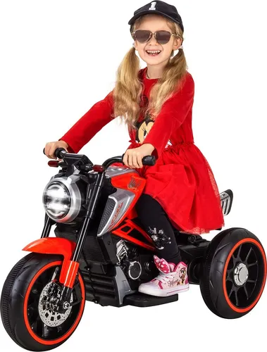 Actionbikes Motors Cruiserbike BAH1988 Rot - Kinder Elektro Motorrad mit Bremsautomatik - Elektrofahrzeuge mit 2 x 18 Watt Motoren, USB- und AUX-Anschluss für Musikunterhaltung. Ideal für Kinder von 3-6 Jahren, sicheres Fahren mit Bremsautomatik und LED-Beleuchtung.