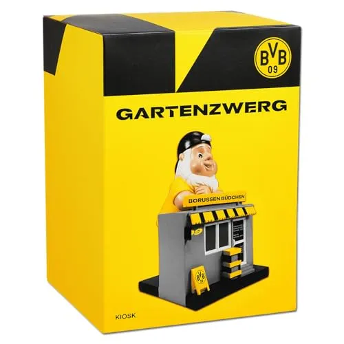 Borussia Dortmund BVB Gartenzwerg Kiosk - Gartenzwerg im detailreichen BVB Design, ideal für Garten oder Balkon. Echter Hingucker mit Vereinslogo und perfekter Größe von 22,5 x 22,5 x 14,5 cm.