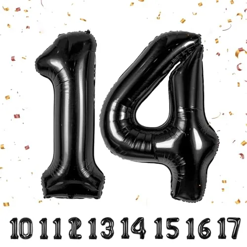 Geburtstag zahlen luftballon 14 jahre | Folienballon Schwarz- Folienballon in 40"-101cm Geburtstagsdeko - Ballon Zahl Deko zum Geburtstag fliegt mit Helium für Mädchen Junge 14.Geburtstags