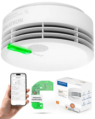 Hekatron Genius Plus X – Vernetzter Rauchmelder mit 10 Jahren Batterie - Rauchmelder mit Funkmodul für drahtlose Alarmierung über mehrere Stockwerke. 10 Jahre Batterielaufzeit und optimierte Alarmfrequenz für maximale Sicherheit in Ihrem Zuhause.