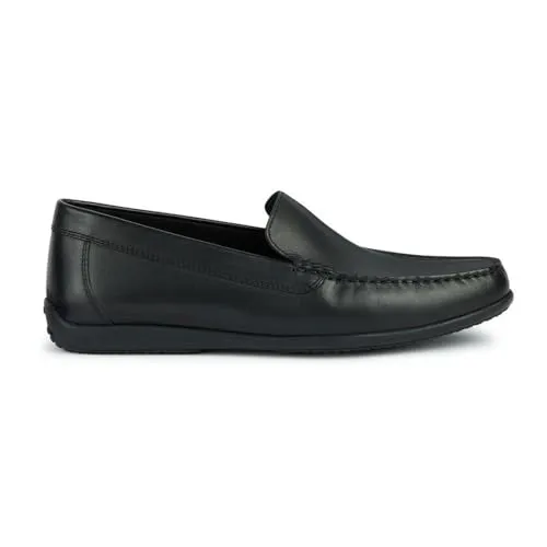 Geox Herren U ASCANIO B Moccasin, Black, 43 EU - Herren-Sneaker mit hochwertigem Leder-Obermaterial und flacher Gummisohle für optimalen Komfort und Atmungsaktivität.