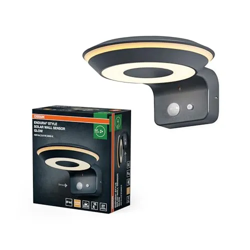 OSRAM ENDURA Style Solar-Wandleuchte Glow - Moderne Außenleuchte mit zwei separat steuerbaren Lichtringen für individuelles Lichtdesign. Ideal für den Außenbereich und umweltfreundlich durch Solarbetrieb.