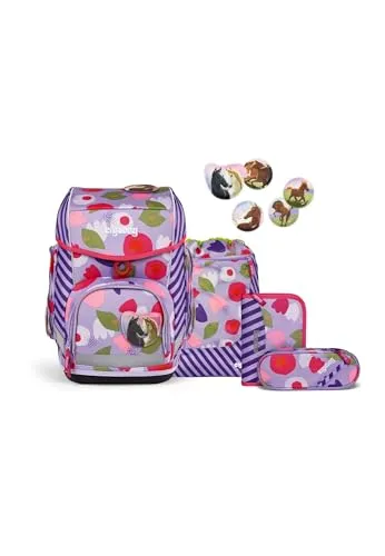 ergobag Cubo Schulranzen Set 5tlg. BlütenzauBär - Schulranzen Set aus 100% recyceltem PET, nachhaltig und umweltfreundlich. Perfekt für Schule und Alltag mit einem Volumen von 19 l.
