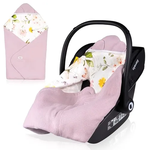 Lionelo Kindersitz-Wickeldecke "Travel" in Rosa - Baby-Wickeldecke TOG 2,5, ideal für Herbst und Winter, aus hautfreundlicher Baumwolle, passend für verschiedene Kindersitze, Buggy und Babywanne.