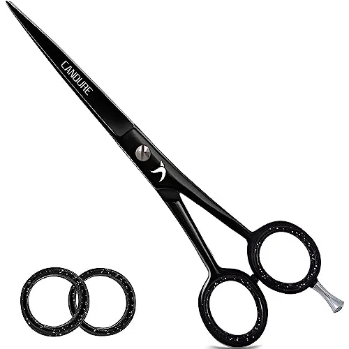 Candure Haarschere Friseurschere Profi 6.5 Zoll Haarschneideschere Haare und Bart Schere Leicht Schere Haare Schneiden, Hair Scissors für Männer, Frauen, Kinder und Haustiere (6.5", Matt Schwarz)
