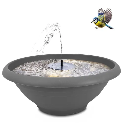 matches21 HOME & HOBBY Wasserspiel XL 50cm - Teichdekoration, elegantes 2-teiliges Solar Brunnen Set mit großer grauer Schale für einen stilvollen Akzent in Ihrem Garten.