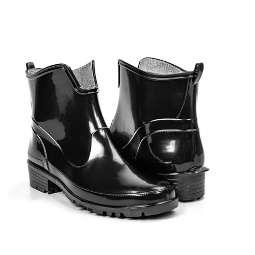 HEYO Damen Gummistiefel Kurz PVC – Wasserdichte Regenstiefel – Bequeme Rutschfeste Outdoor-Schuhe Gummistiefeletten für Herbst & Frühling (Schwarz, EU Schuhgrößensystem, Erwachsene, Numerisch, M, 39)