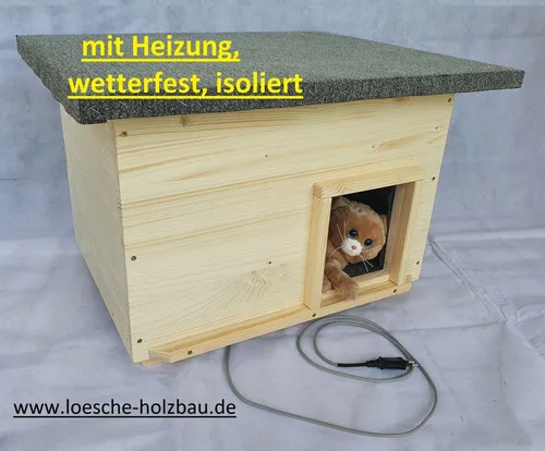 Katzenhaus mit Heizung - Wetterfeste Katzenhütte aus Holz - Isolierte Wurfkiste für Katzen, ideal für kalte Tage und in Deutschland hergestellt.