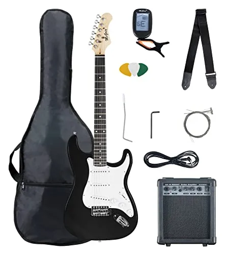 McGrey Rockit E-Gitarre ST-Komplettset Black - Gitarren Komplettset mit 8 Teilen, inklusive kraftvollem Verstärker, Stimmgerät und Gitarrentasche – perfekt für Einsteiger und Musikliebhaber.