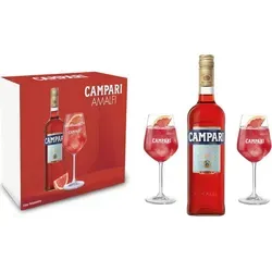Campari Geschenkset - Campari 0,7L + 2x Gläser + Giftbox - Spirituose im eleganten Geschenkset, perfekt für Feiern oder als Geschenk für Campari-Liebhaber.