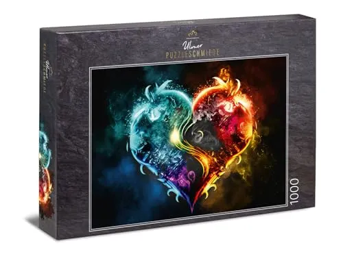 Ulmer Puzzleschmiede - Puzzle „Magisches Herz“ - Leuchtend effektvolles Herz-Puzzle mit 1000 Teilen aus der Kollektion magische Farben - Puzzle-Qualität Made in Germany
