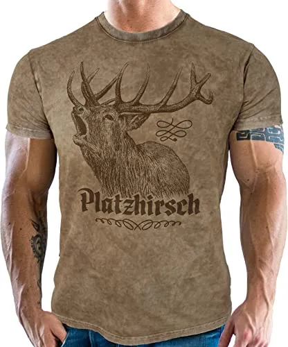 LOBO NEGRO Trachten Herren T-Shirt - Vintage Retro Look für Bayern Fans - T-Shirts für Herren im Used Look, vorgewaschen und ideal für Jäger oder Bayern Fans. Bitte eine Nummer größer bestellen für optimalen Tragekomfort.
