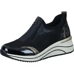 Remonte Elisabeth Hurley-Collection Slip-On Sneaker - Veganer Keilsneaker in schwarz-gold, mit gepolsterter, herausnehmbarer Innensohle und sportlichem Design. Ideal für stilvolle Freizeitlooks.